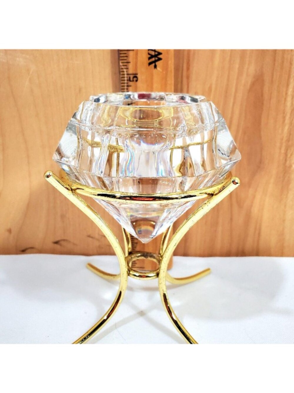 Partylite Solitaire Tealight Candle Holder 24% lead crystal diamond 1999 vtg - Picture 9 of 10